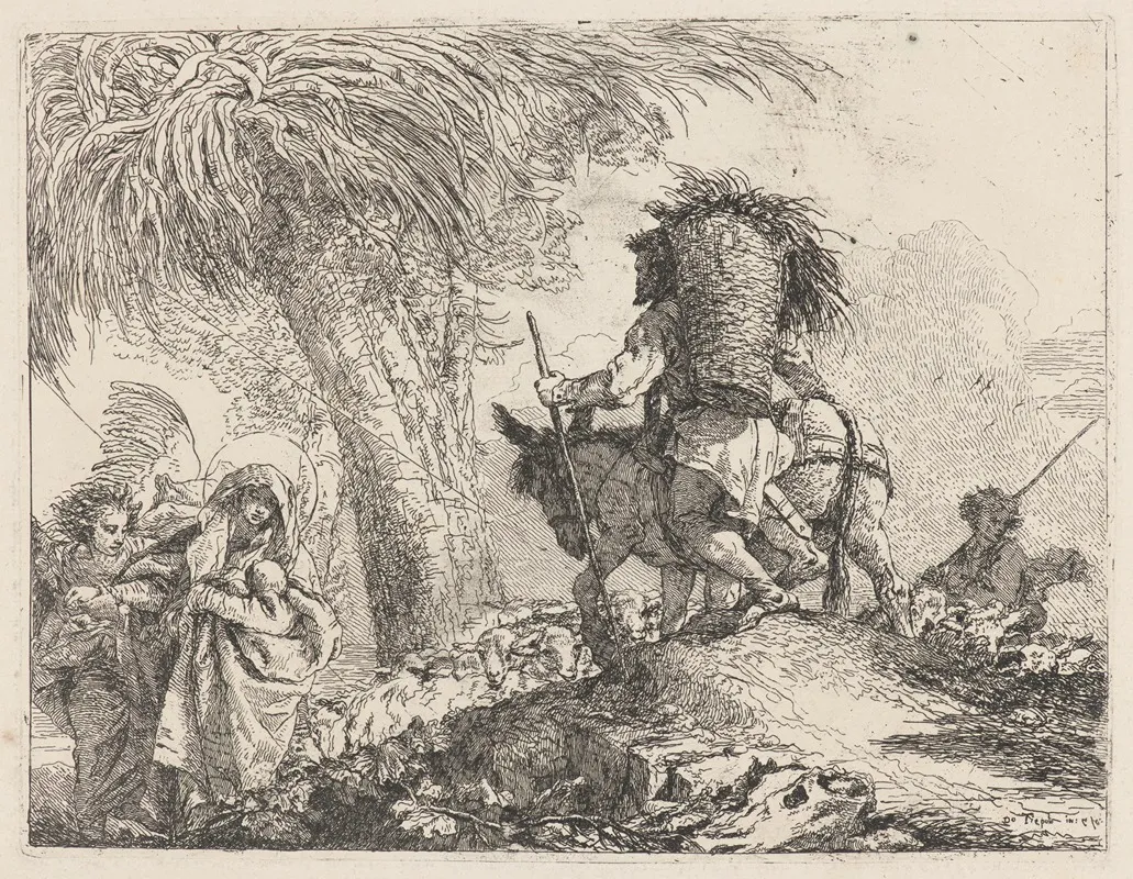 The Flight Joseph At Right And Mary And Angel At Left