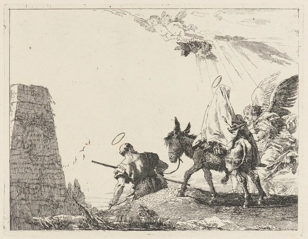 The Flight With Obelisk At The Left by Giovanni Domenico Tiepolo - Canvas Print