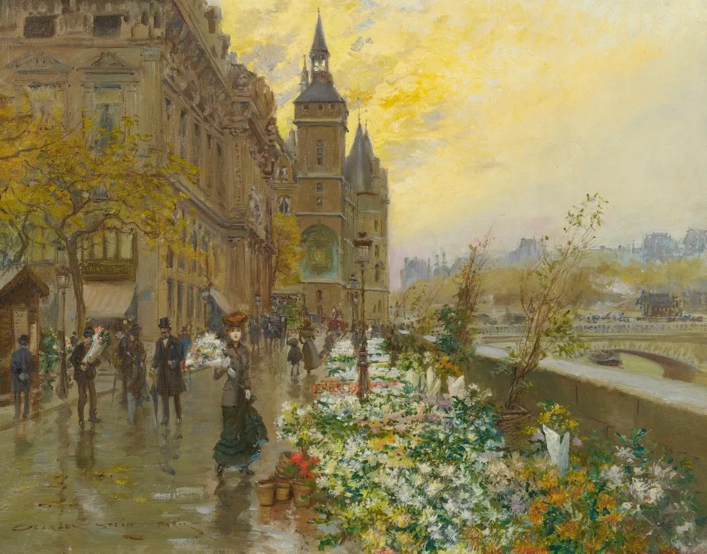The Flower Market by Georges Stein - Canvas Print