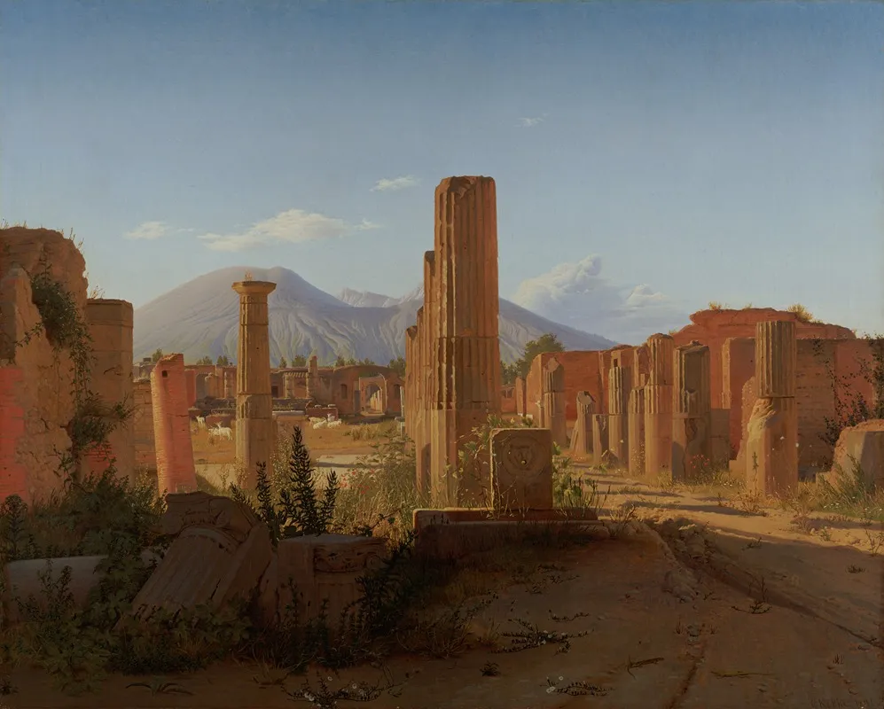 The Forum Pompeii With Vesuvius In The Distance