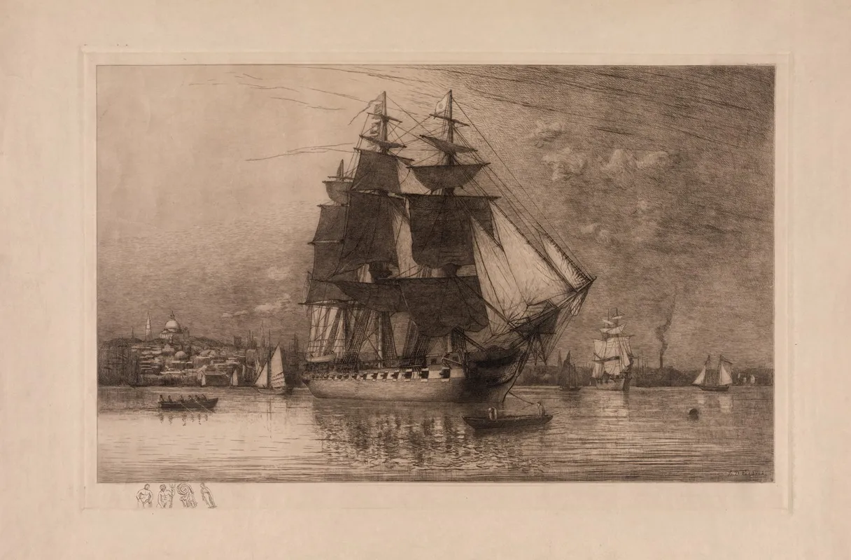 The Frigate Constitution In Boston Harbor by Lemuel David Eldred - Canvas Print