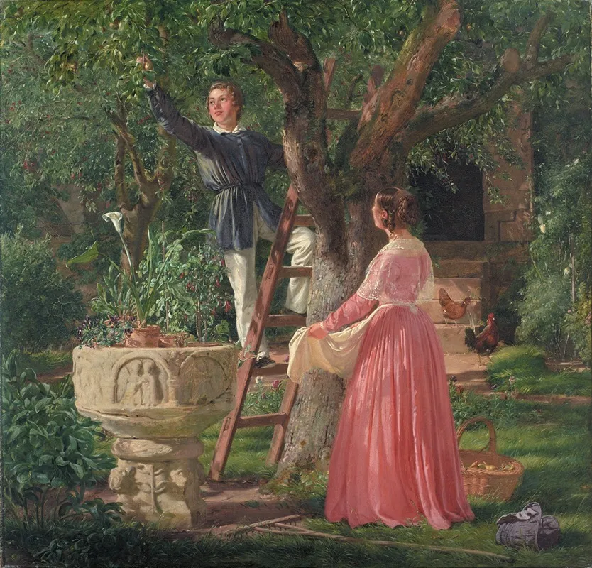 The Garden With The Old Font by Jørgen Roed - Canvas Print