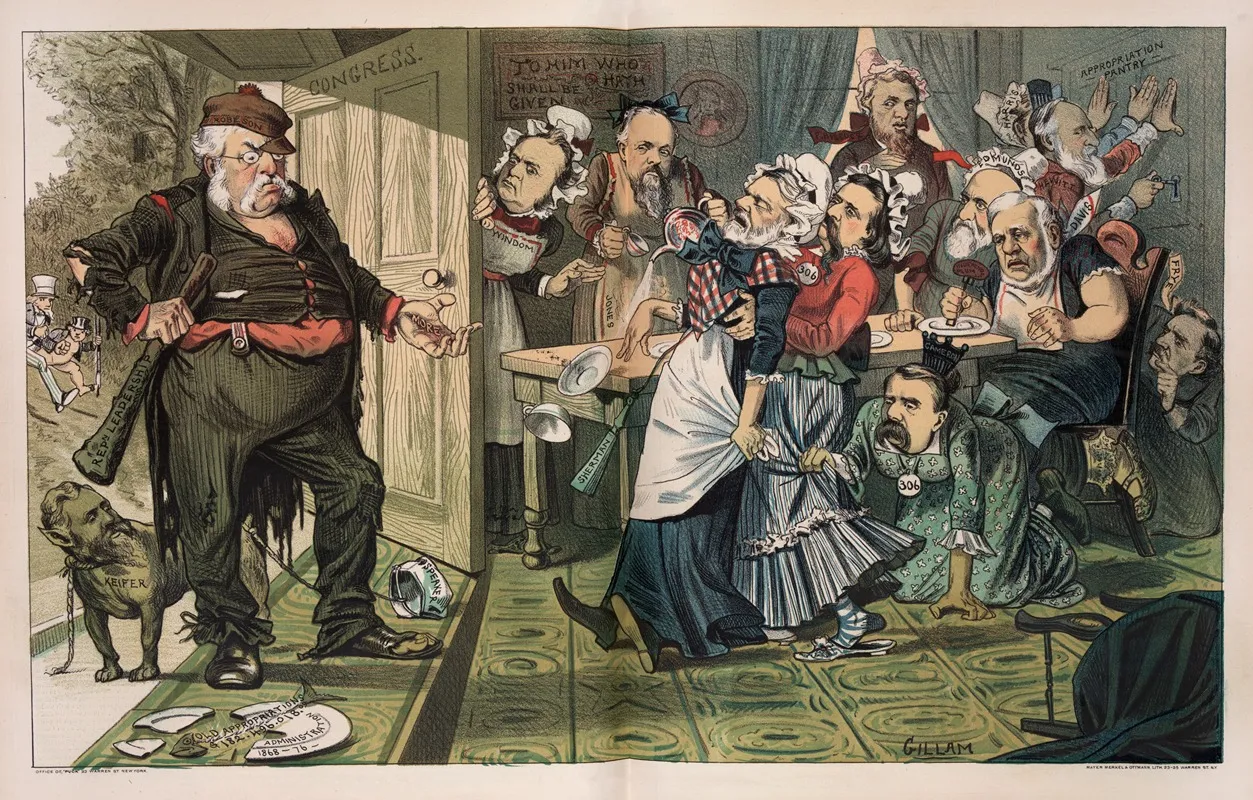 The Great Congressional Tramp Bullying The Old Women Of The National Household by Bernhard Gillam - Canvas Print