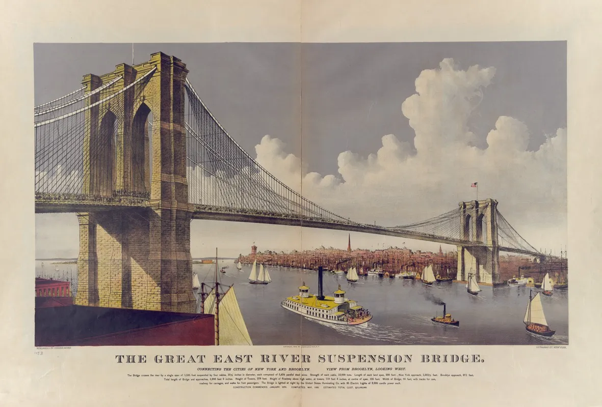 The Great East River Suspension Bridge Connecting The Cities Of New York And Brooklyn View From Brooklyn Looking West 2