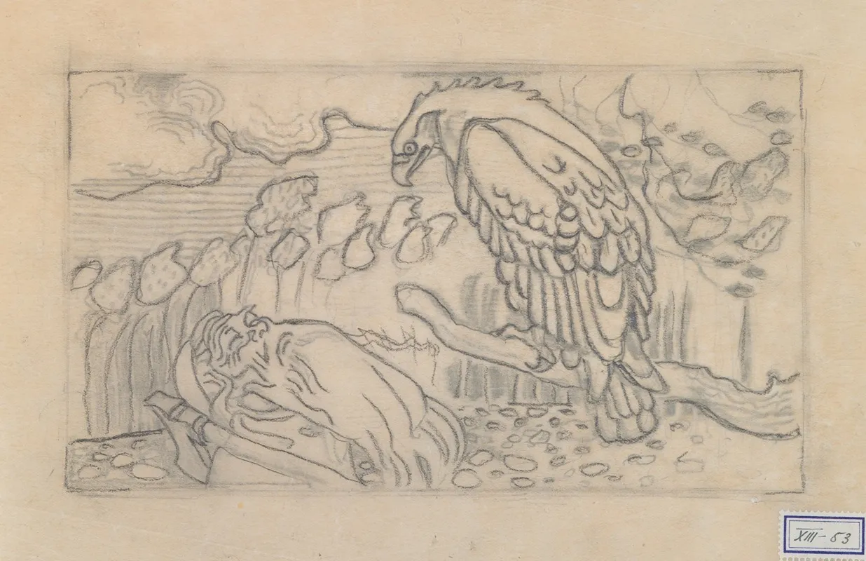 The Great Kalevala Poem Ii Sketch Vainamoinen And Eagle Kokkolintu by Akseli Gallen-Kallela - Canvas Print