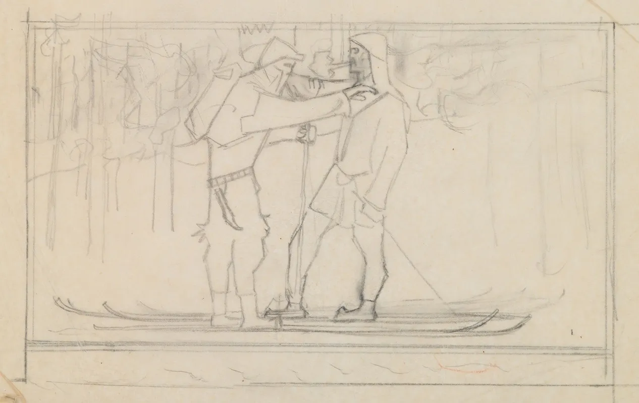 The Great Kalevala Sketch Skiers by Akseli Gallen-Kallela - Canvas Print