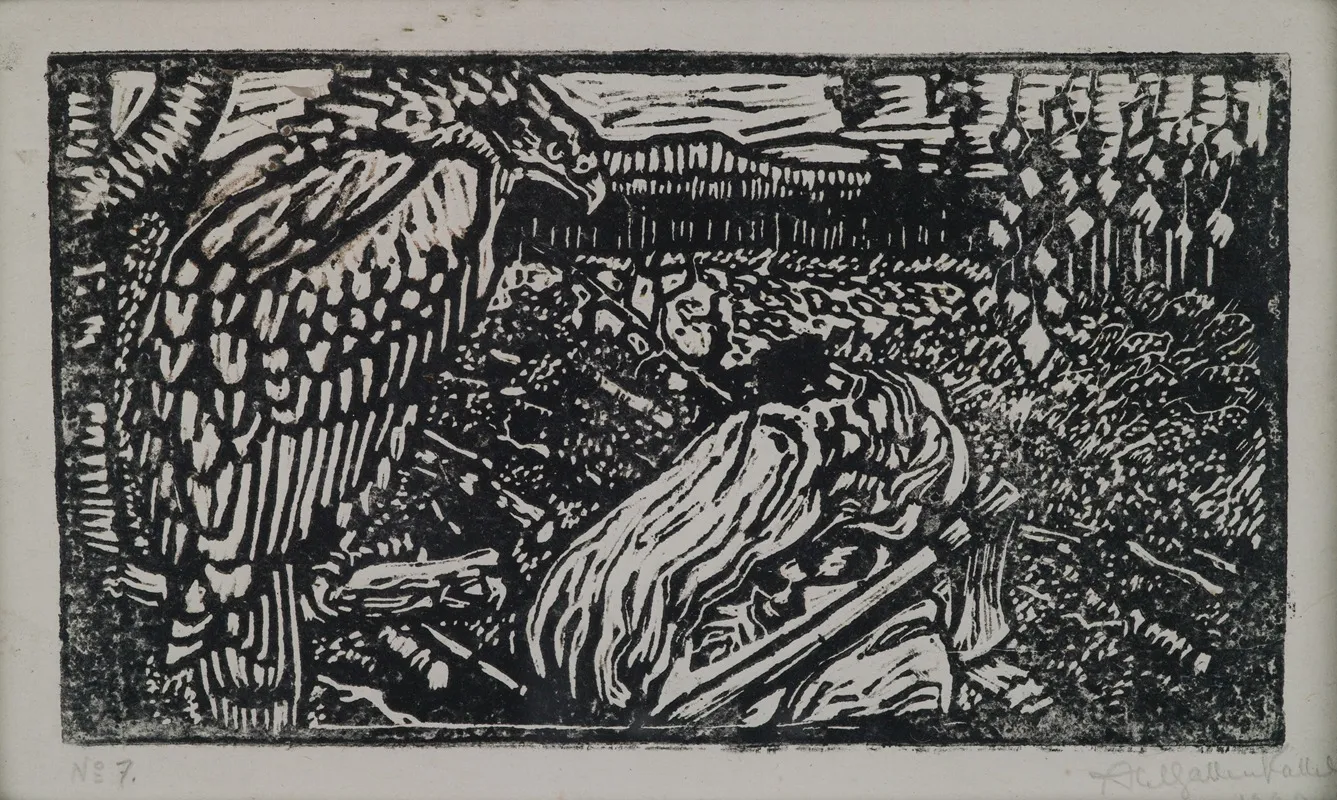 The Great Kalevala Vainamoinen And The Eagle A Woodcut Print