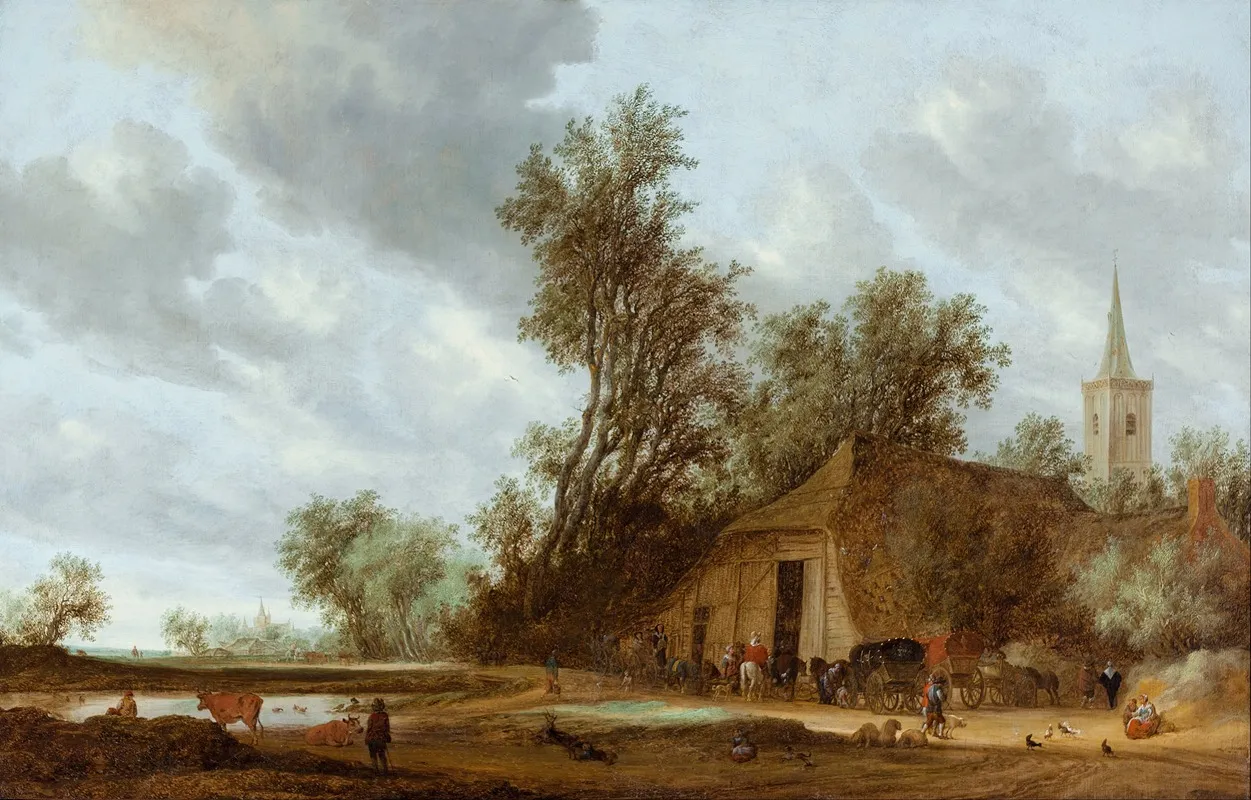 The Halt At The Inn 3 by Jacob Salomonsz. van Ruysdael - Canvas Print