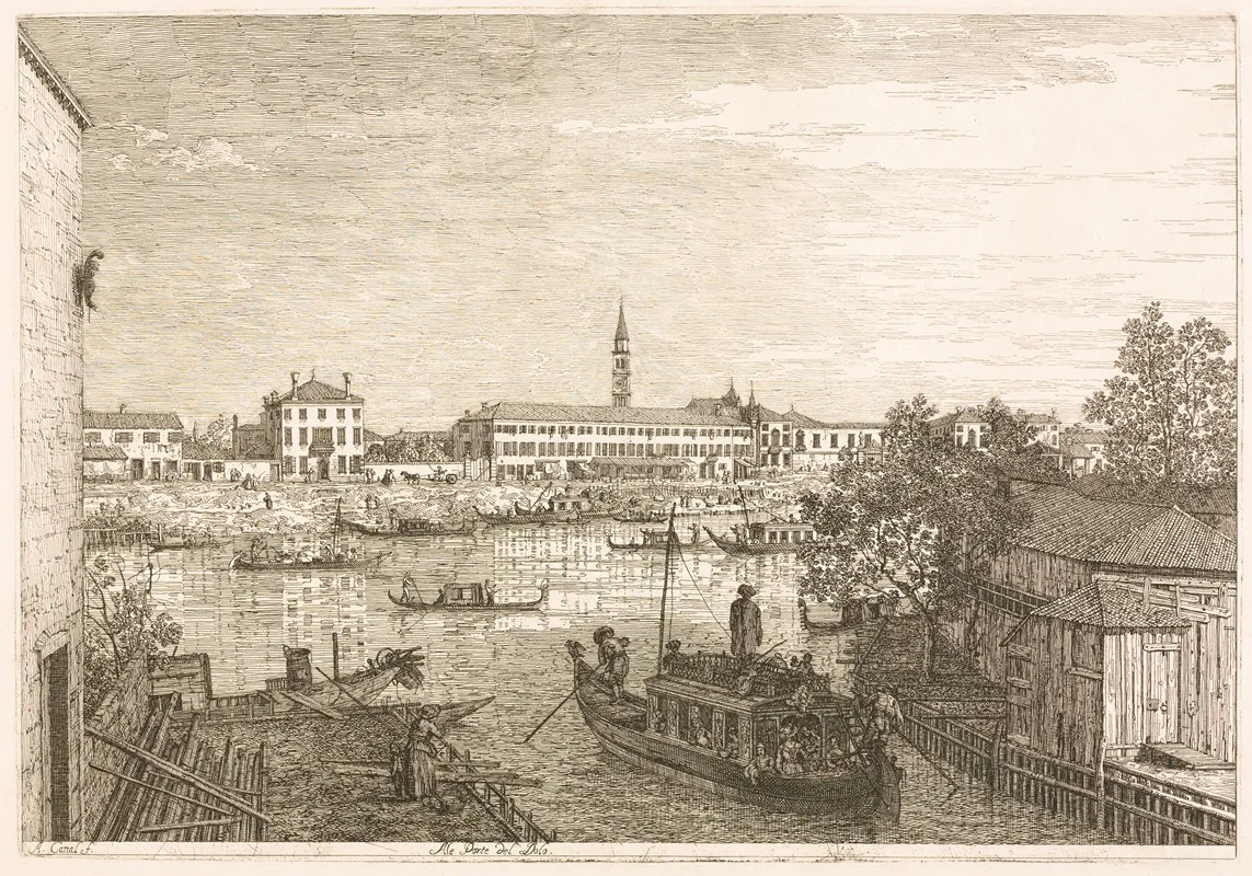 The Harbor At Dolo by Antonio Canaletto - Canvas Print