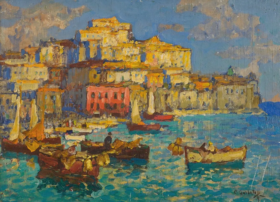 The Harbour At Naples by Konstantin Ivanovich Gorbatov - Canvas Print