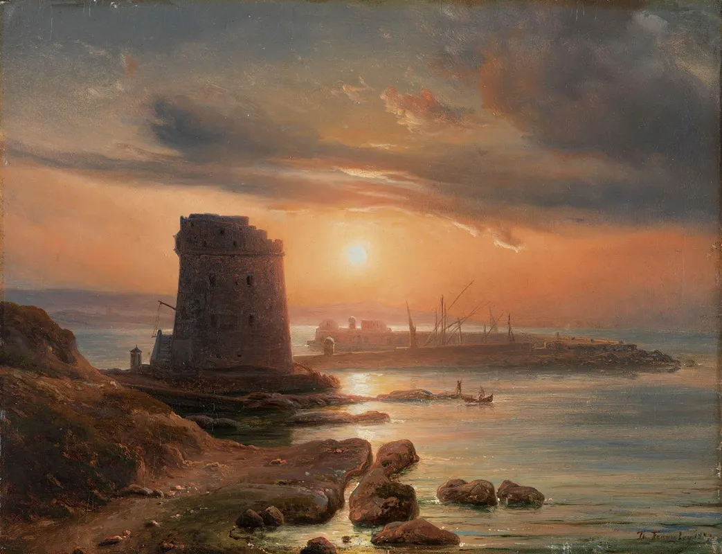 The Harbour In Agrigento by Thomas Fearnley - Canvas Print