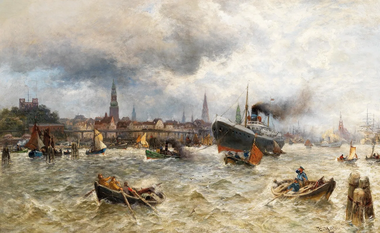 The Harbour In Hamburg by Heinrich Hiller - Canvas Print