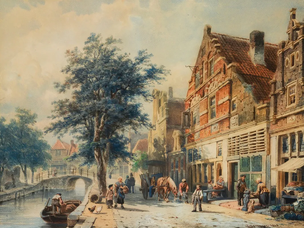 The Havendijk Enkhuizen In Summer by Cornelis Springer - Canvas Print