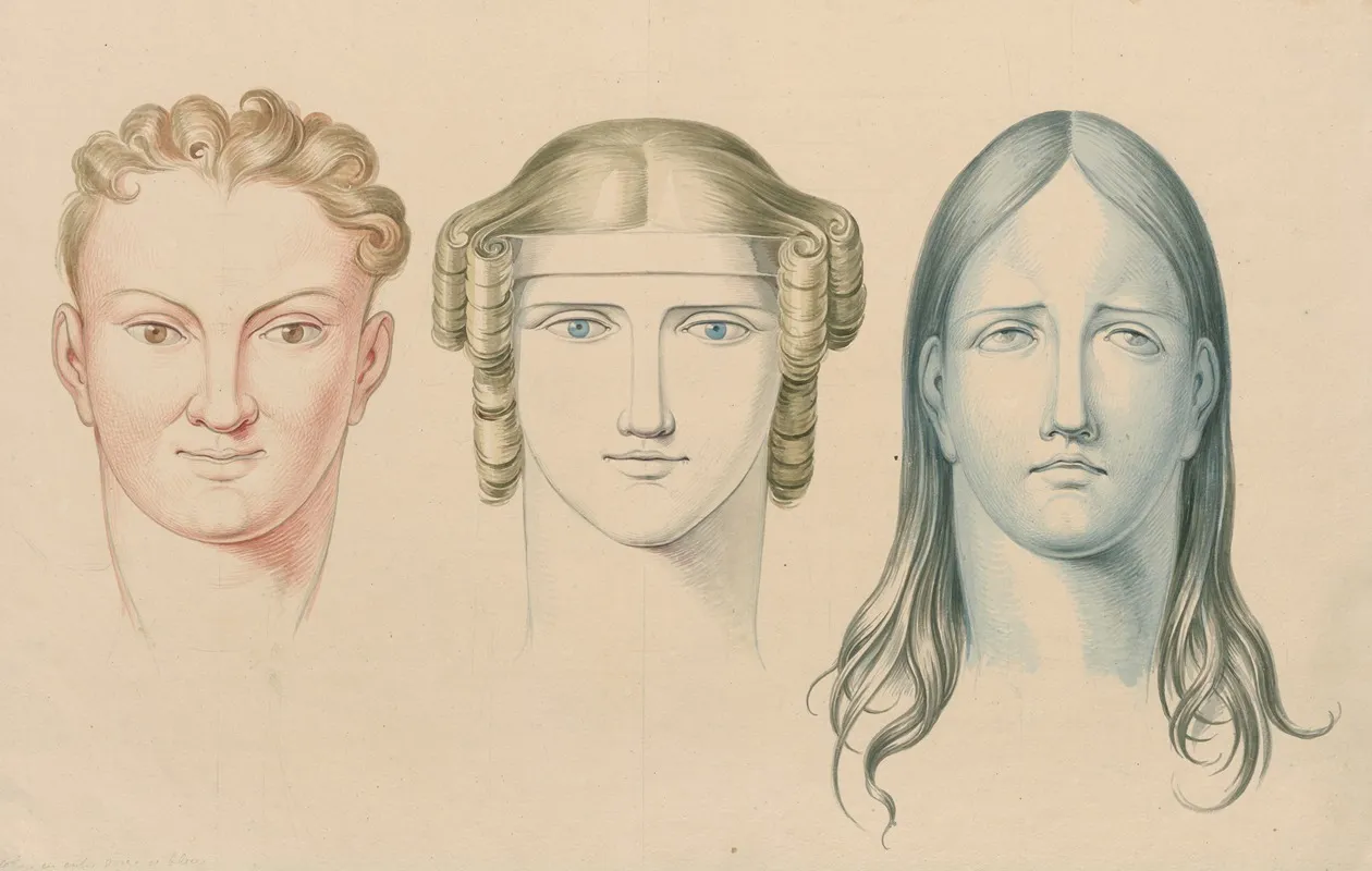 The Heads Of A Man And Two Women Showing Ascending Horizontal And Descending Lines In Combination With Colours