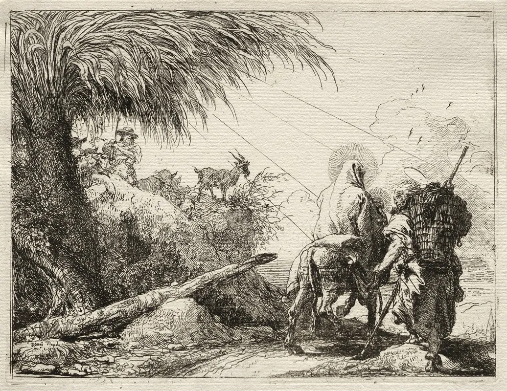 The Holy Family And The Palm Tree by Giovanni Domenico Tiepolo - Canvas Print