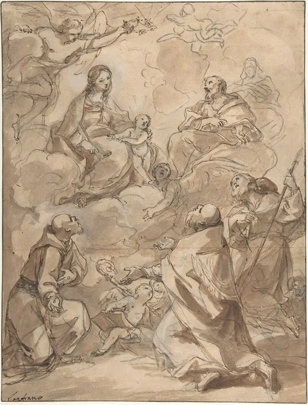 The Holy Family Appearing To St Francis St Augustine And St Roch