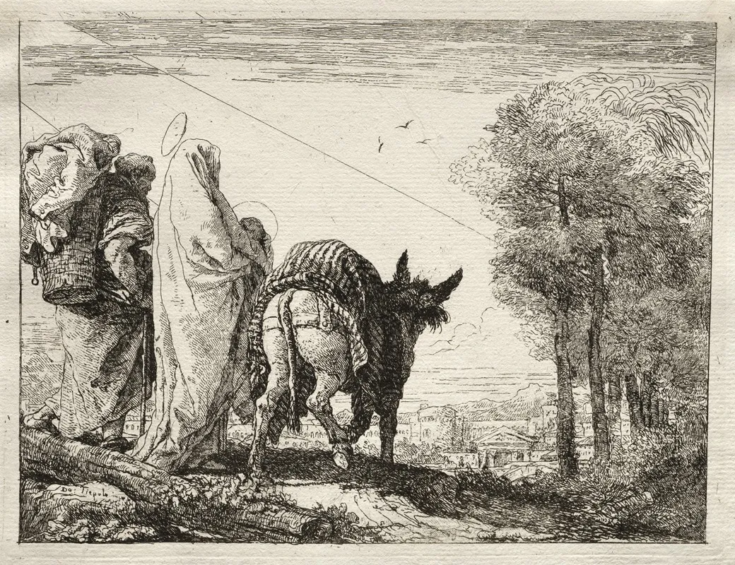 The Holy Family Approaching A Village