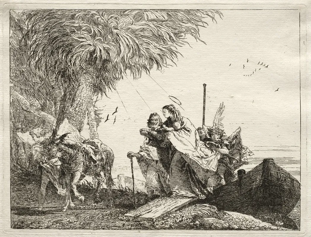 The Holy Family Disembarking 2 by Giovanni Domenico Tiepolo - Canvas Print