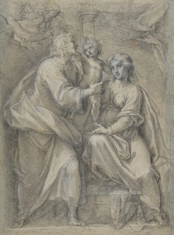 The Holy Family With Angels 4 by Cristoforo Roncalli - Canvas Print