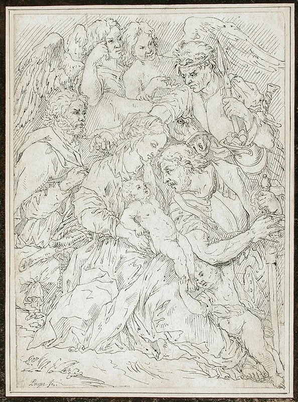 The Holy Family With Angels And Two Figures