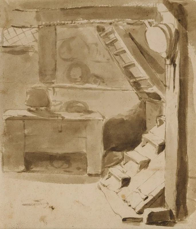 The Interior Of A Cottage by Hubert Robert - Canvas Print