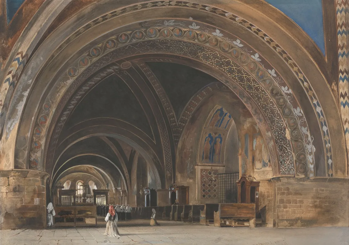 The Interior Of The Lower Basilica Of St Francis Of Assisi by Thomas Hartley Cromek - Canvas Print