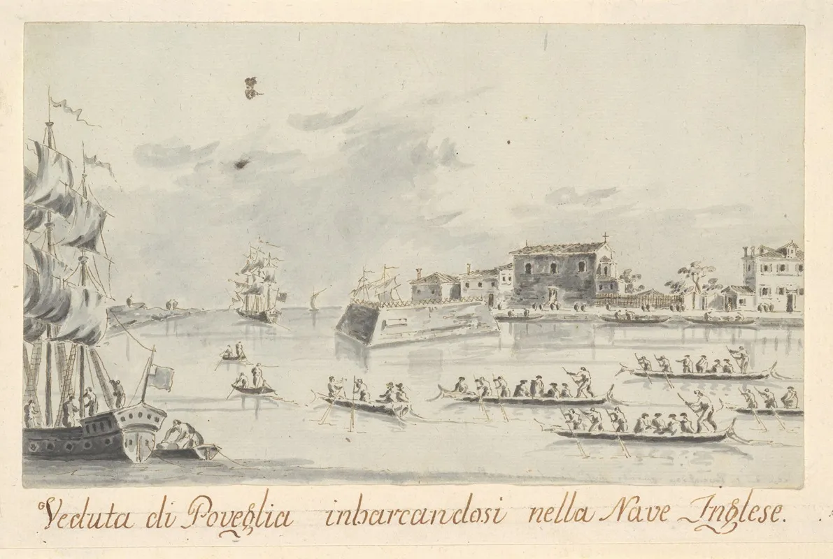 The Island Of Povegila With British Naval Officers Embarking by Giacomo Guardi - Canvas Print