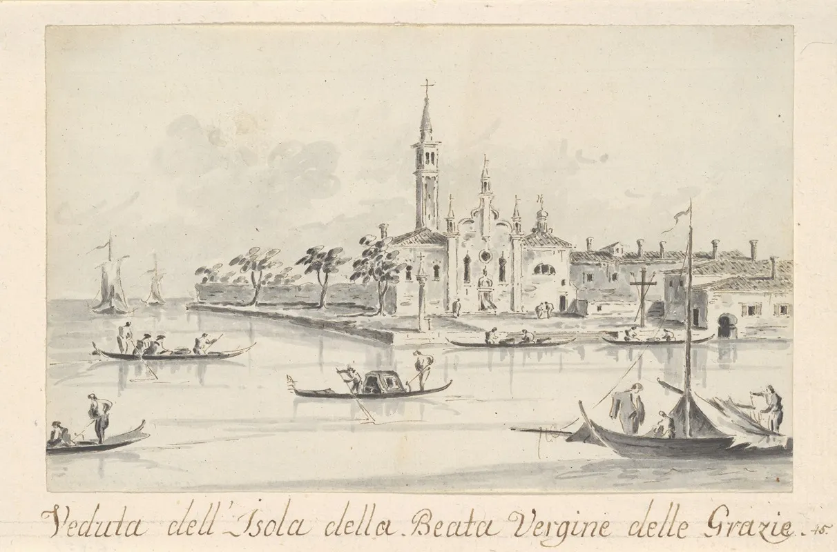 The Island Of The Beata Vergine Delle Grazie by Giacomo Guardi - Canvas Print