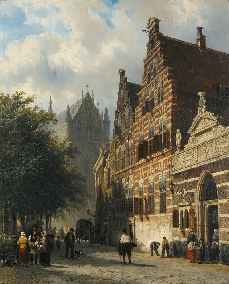 The Kerkgracht In Leiden by Cornelis Springer - Canvas Print