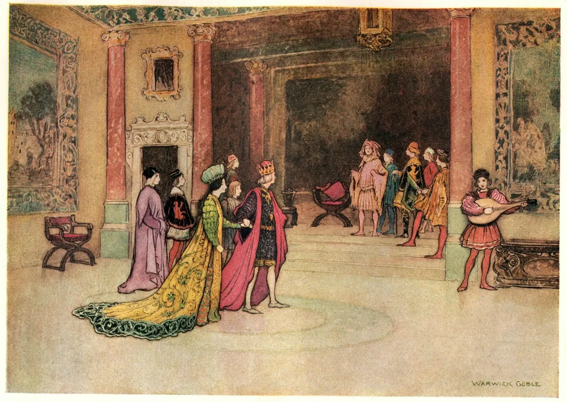 The King And Princess Receiving Pippo At Court by Warwick Goble - Canvas Print