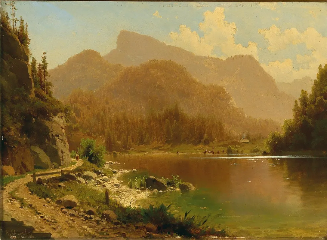 The Krottensee With View Of The Schafberg by Adolf Chwala - Canvas Print
