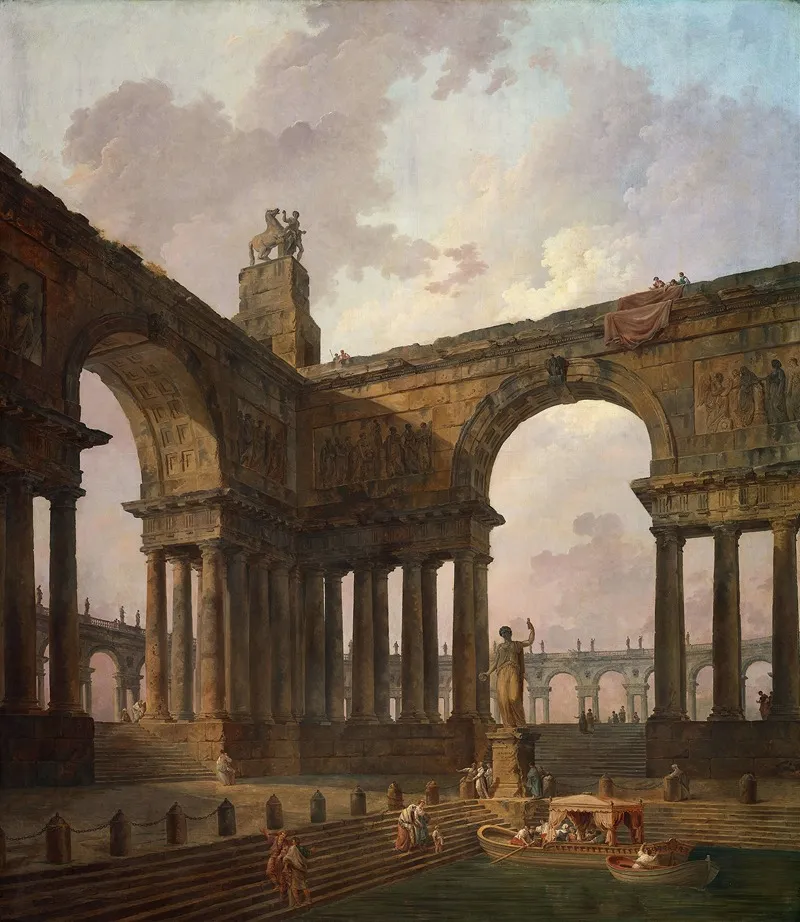 The Landing Place by Hubert Robert - Canvas Print