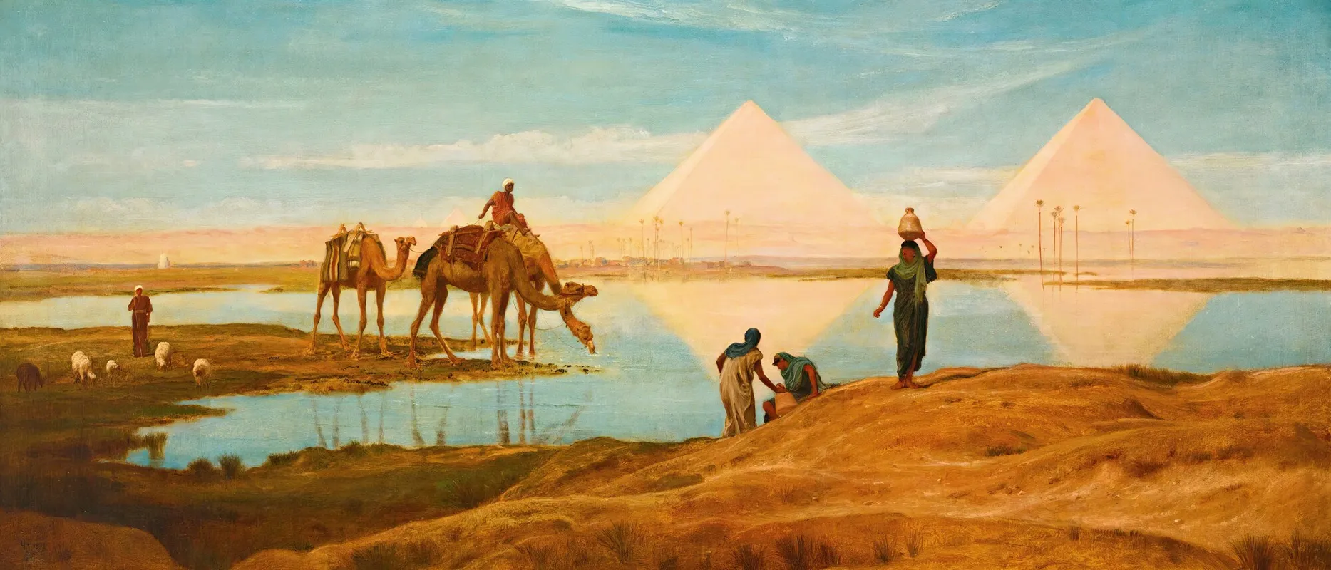 The Light Of The Rising Sun Upon The Pyramids Of Ghizeh by Frederick Goodall - Canvas Print
