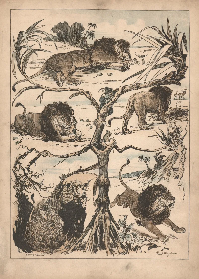 The Lion And The Mouse 2 by Paul Friedrich Meyerheim - Canvas Print