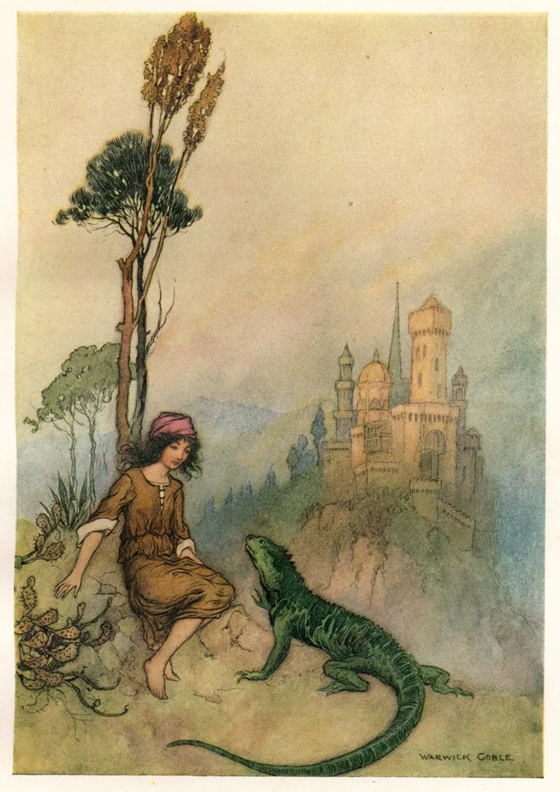 The Lizard Showing Goat Face The Palace by Warwick Goble - Canvas Print