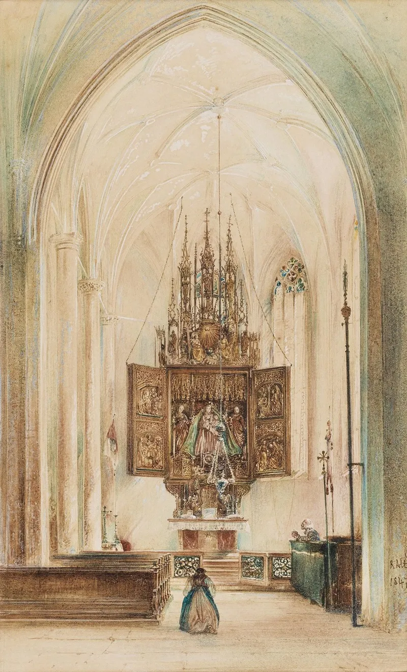The Marian Altar In The Church Of Hallstatt by Rudolf von Alt - Canvas Print