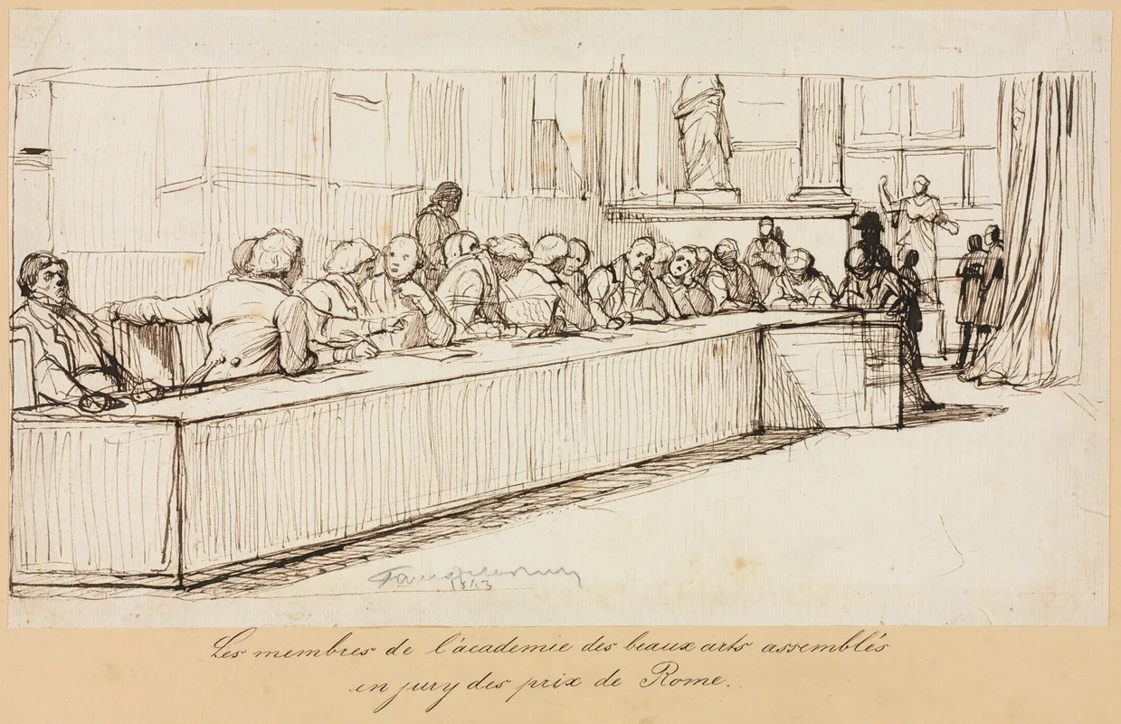 The Members Of The Academy Of Beaux Arts Assembled To Jury The Rome Prize by Paul Delaroche - Canvas Print