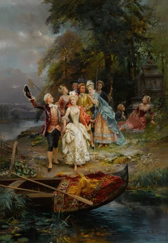 The Merry Fishing Party by Cesare Auguste Detti - Canvas Print