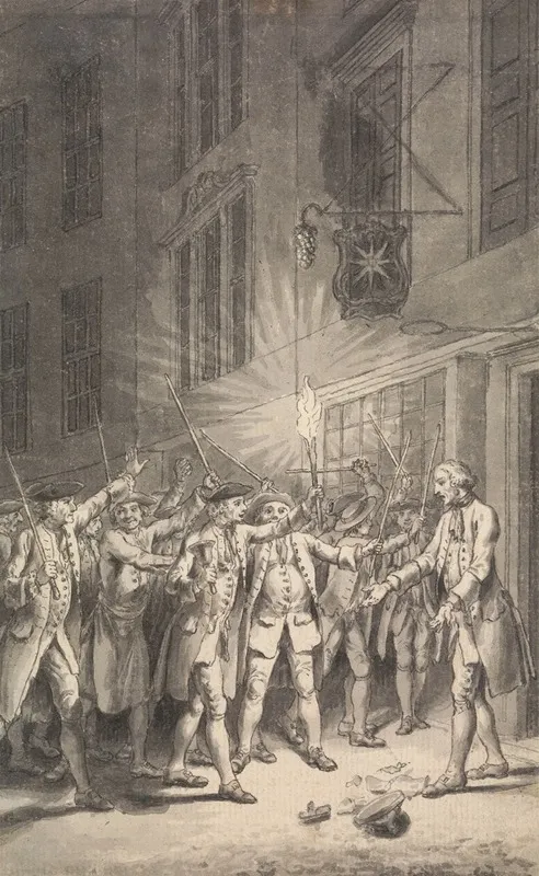 The Mob Assembled To Pull Down The Bawdy House Kept By Peter Wood In The Strand by Samuel Wale - Canvas Print