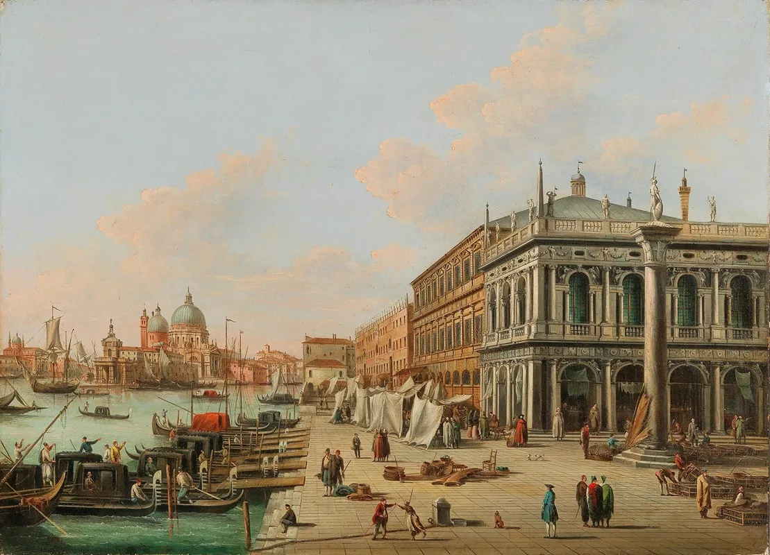 The Molo By The Biblioteca Marciana Facing The Entrance Of The Canal Grande Venice by Giuseppe Bernardino Bison - Canvas Print