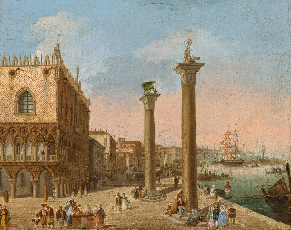 The Molo Towards The Riva Degli Schiavoni Venice by Giuseppe Bernardino Bison - Canvas Print