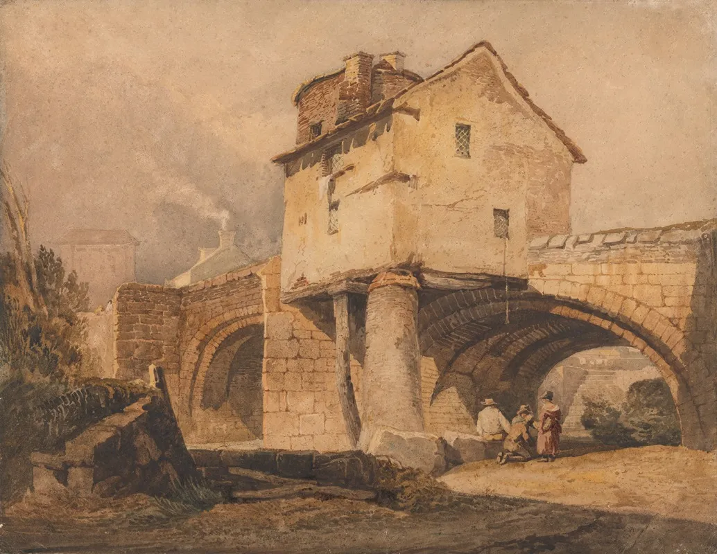 The Monnow Bridge Monmouthshire by Samuel Prout - Canvas Print