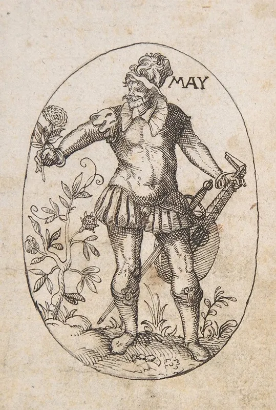 The Month Of May An Elegant Man Holding A Flower And Lute by Erasmus Hornick - Canvas Print