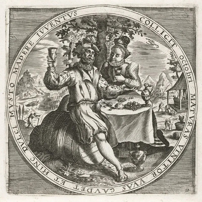 The Month Of October Wine Drinkers by Crispijn van de Passe the Elder - Canvas Print
