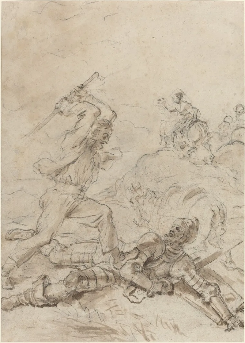 The Muleteer Attacking Don Quixote As He Lies Helpless On The Ground by Jean-Honoré Fragonard - Canvas Print