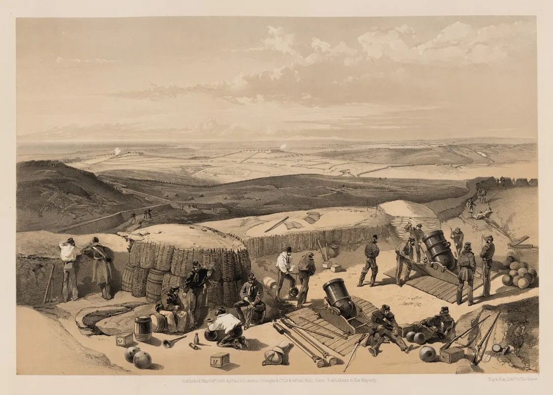 The New Works At The Siege Of Sebastopol On The Right Attack From The Mortar Battery On The Right Of Gordons Battery by William Simpson - Canvas Print