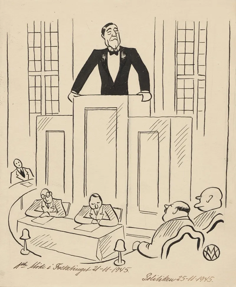The Newly Appointed Prime Minister Knud Kristensen At The Podium Of The Danish Parliament by Valdemar Møller - Canvas Print