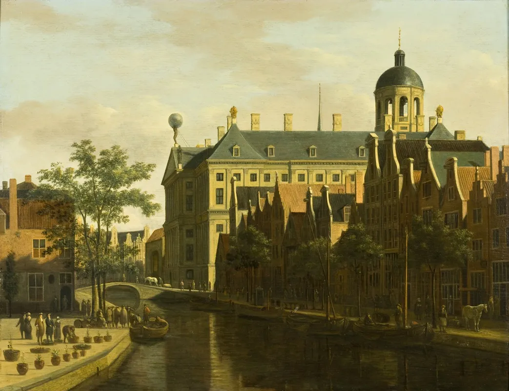 The Nieuwezijds Voorburgwal With The Flower And Tree Market In Amsterdam by Gerrit Adriaensz. Berckheyde - Canvas Print
