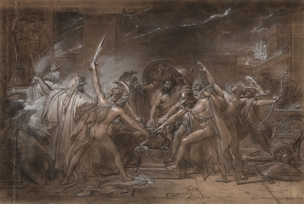 The Oath Of The Seven Chiefs Against Thebes 2 by Anne Louis Girodet-Trioson - Canvas Print