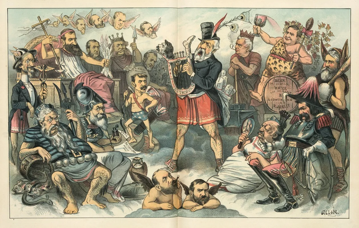 The Olympus Of Corruption Apollo Strikes The Lyre And Charms The Gods by Bernhard Gillam - Canvas Print